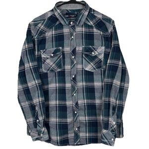 BKE Buckle Shirt Plaid Western‎ Pearl Snap Flannel Ranch Cowboy Green Mens Large